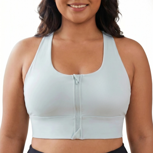 Vibe Bold Alma high-compression sports bra in Avocado, worn on a model — Active Liberated, sizes L–2XL