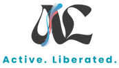 Logo with abstract design and 'Active. Liberated.' text on a white background